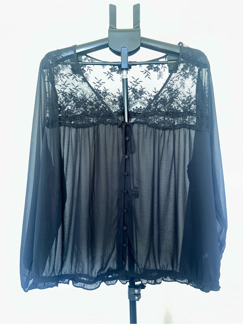 Torrid | Black Floral Lace V-Neck Tie Top